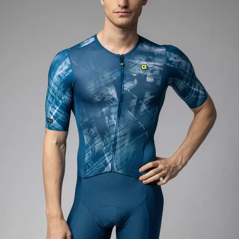Ale Clothing Mirror PR-E Short Sleeved Skinsuit in Blue-2