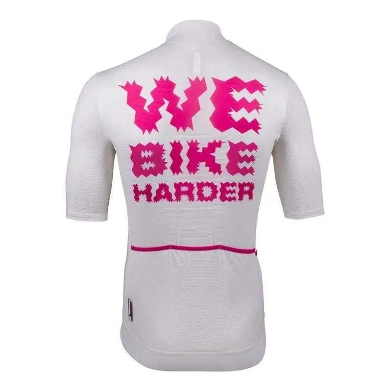 Cinelli Tempo We Bike Harder Zipped Short Sleeved Jersey in White-1