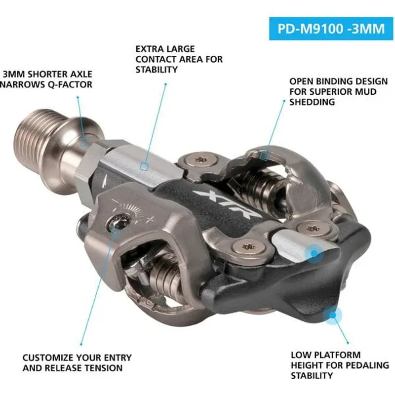 Shimano XTR M9100 XC -3mm SPD Grey/Black 9/16 inch-1