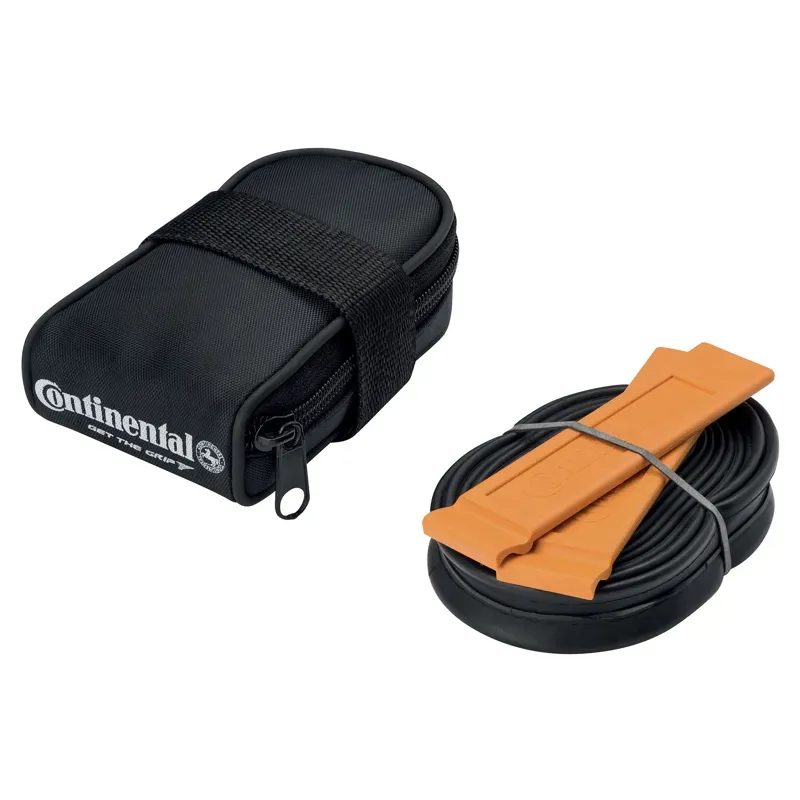 Continental Road Saddle Bag With Race 700 X 20-25 Presta 60mm Valve Tube And 2 Tyre Levers in Black